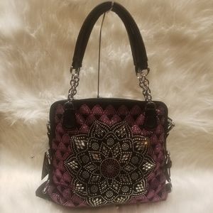 BLACK AND PINK BOHO INSPIRED RHINESTONE PATTERN HANDBAG
